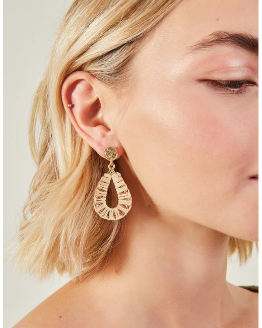 Accessorize Metallic Gold Teardrop Raffia Wrap Earrings
