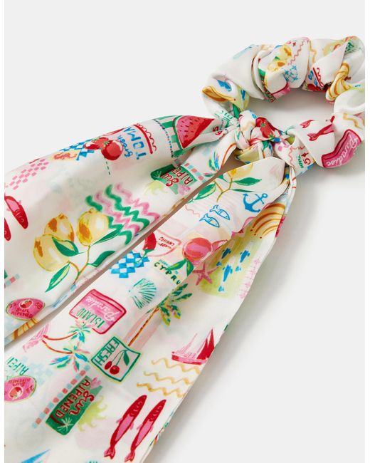 Accessorize Red Postcard Print Scarf Hair Scrunchie