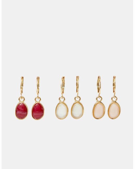 Accessorize White 3-Pack Mini Resin Stone Hoop Earrings