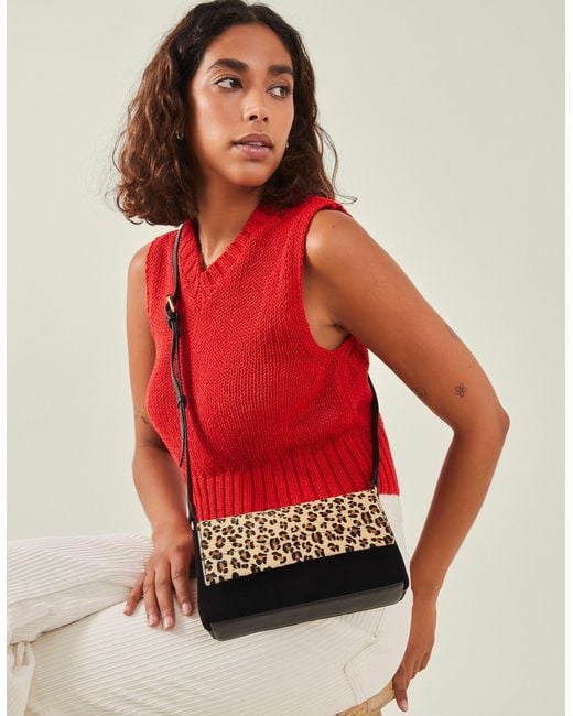 Accessorize Black Small Leopard Print Leather Cross-Body Bag