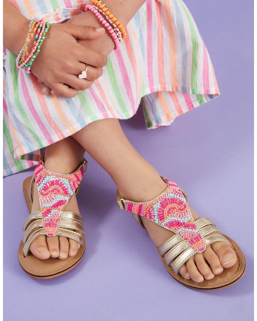 Accessorize Beaded Gladiator Sandals in Pink | Lyst UK
