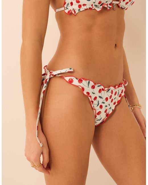 Accessorize Brown Cherry Print Ruffle Bikini Bottoms
