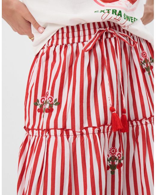 Accessorize Cherry Embroidered Stripe Midi Skirt