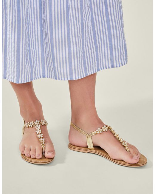 Accessorize Natural Flower Embellished Sandals Cream
