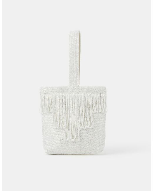 Accessorize White Bridal Beaded Fringe Bag