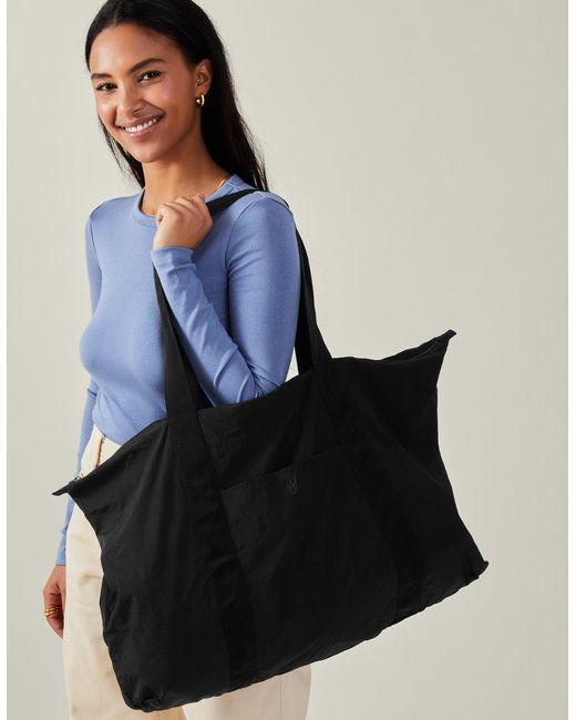 Accessorize Black Nylon Packable Travel Weekender Bag