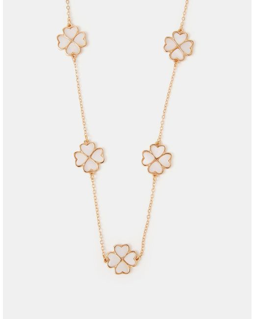 Accessorize White Lucky Clover Station Necklace