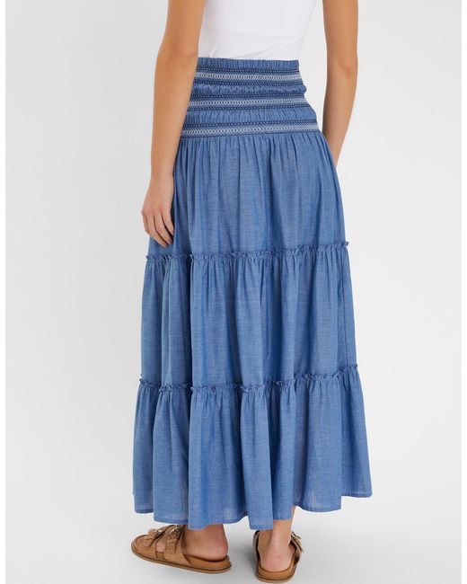 Accessorize Blue Smock Tiered Maxi Skirt