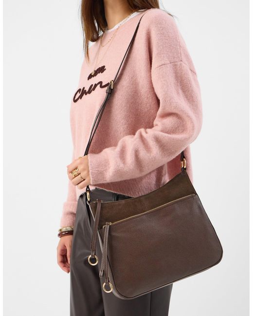 Accessorize Brown Leather Messenger Crossbody Bag