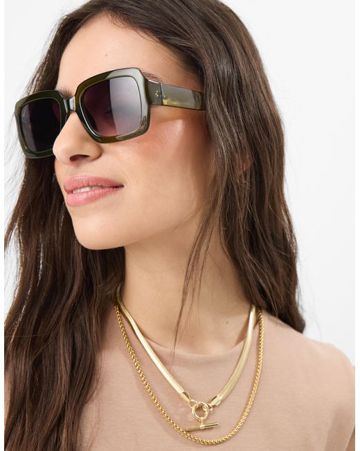 Accessorize Natural Chunky Rectangle Sunglasses