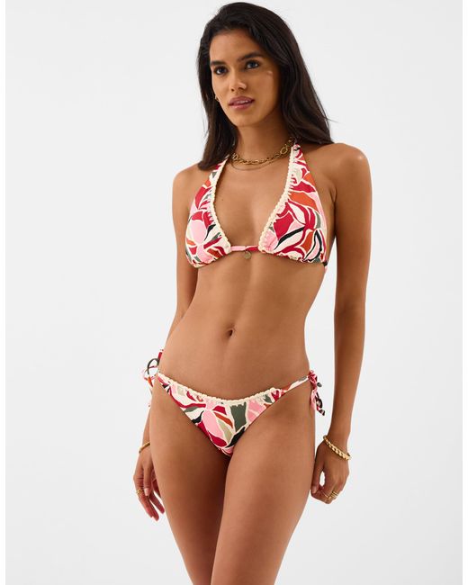 Accessorize Red Abstract Tie Side Bikini Bottoms