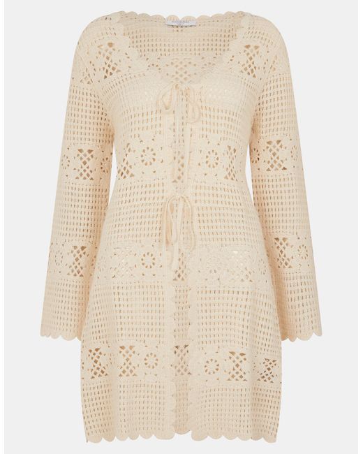Accessorize Natural Crochet Tie Front Kaftan
