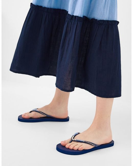 Accessorize Blue Beaded Flip Flops