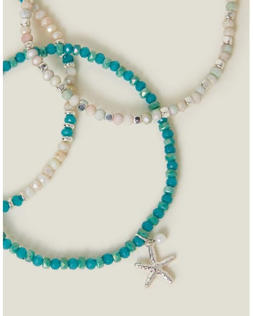 Accessorize Blue 3-Pack Mix Bead Stretch Anklets