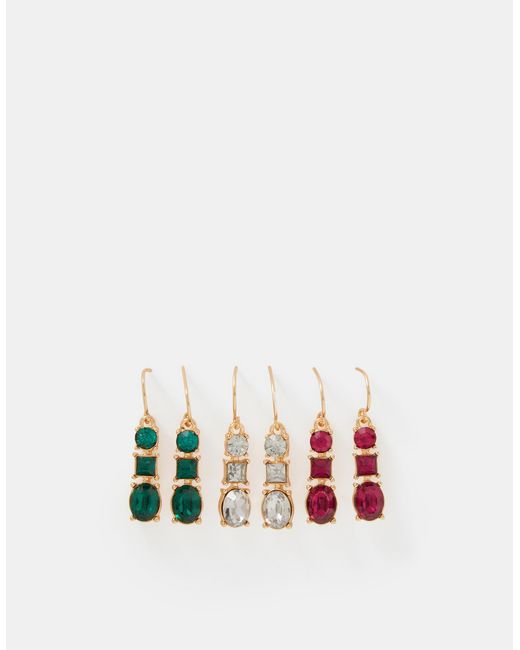 Accessorize White 3-Pack Gemstone Drop Earrings