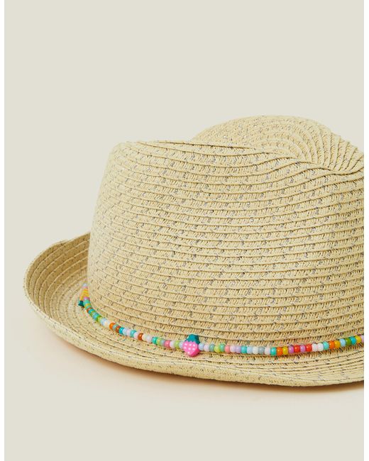 Accessorize Natural Toddler's Girls Beaded Band Straw Hat, Size: 3-6 Years