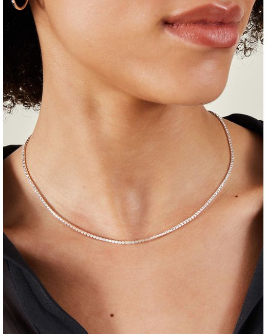 Accessorize Natural Women's White Sterling Silver-plated Tennis Necklace