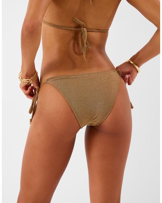 Accessorize Natural Shimmer Whipstitch Tie Side Bikini Bottoms