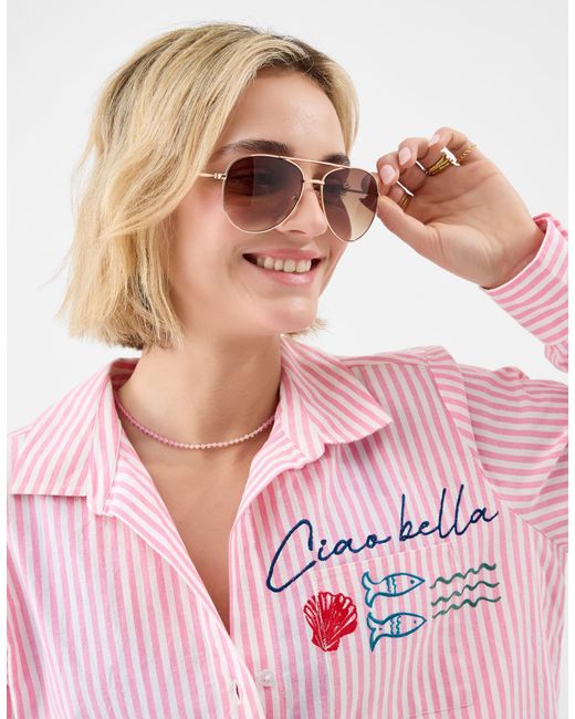Accessorize Pink Metal Aviator Sunglasses
