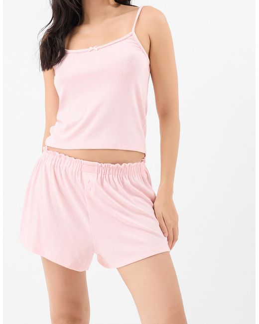 Accessorize Pink Sleeveless Square Neck Pointelle Vest Short Pyjamas Set