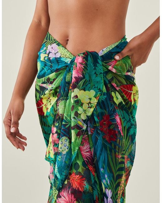 Accessorize Women's Green/red Jungle Print Sarong