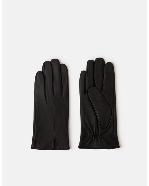 Accessorize Black Faux Fur Lined Touchscreen Leather Gloves, Size: S M