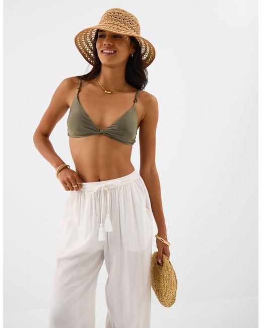 Accessorize Brown Twist Front Beaded Strap Bikini Top