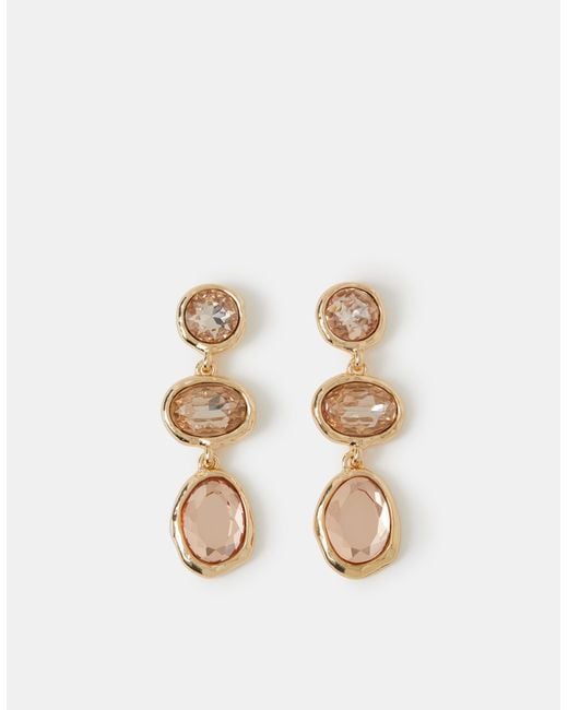 Accessorize Natural Triple Gem Drop Earrings