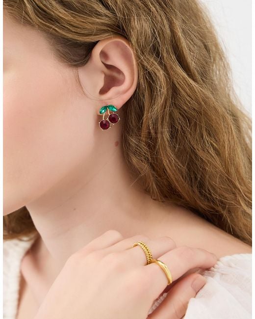 Accessorize Brown Diamanté Cherry Stud Earrings