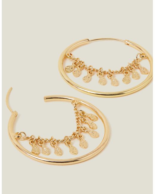 Accessorize Natural Women's Gold Chain Tassel Hoop Earrings