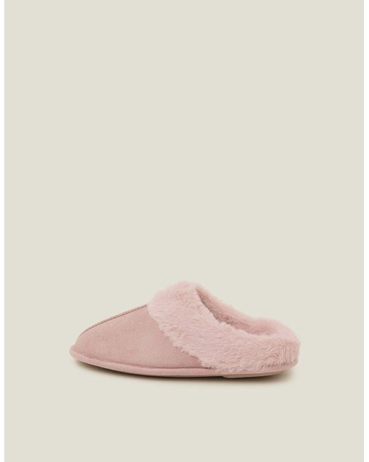 Accessorize Pink Luxurious Suede Faux Fur Mule Slippers