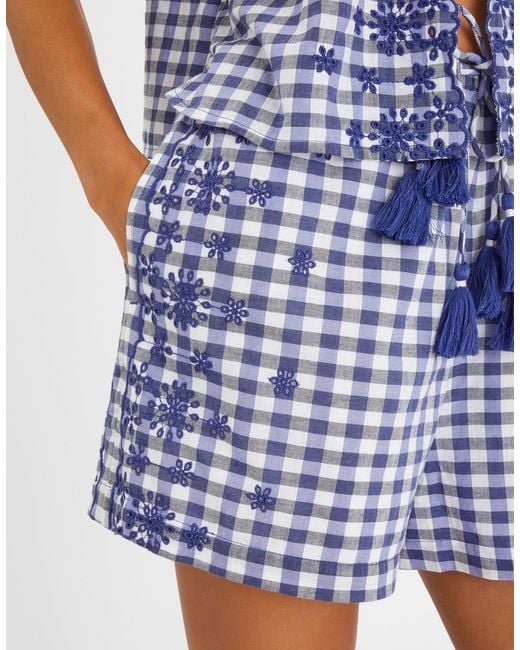 Accessorize Blue Gingham Embroidered Shorts