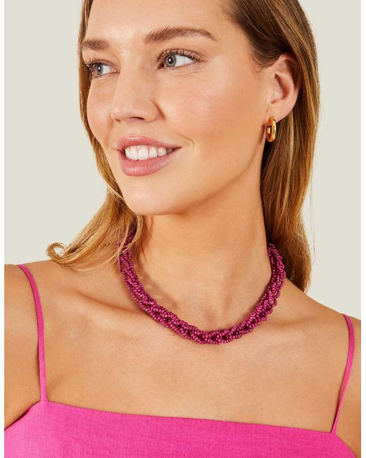 Accessorize Pink Seedbead Chain Collar Necklace