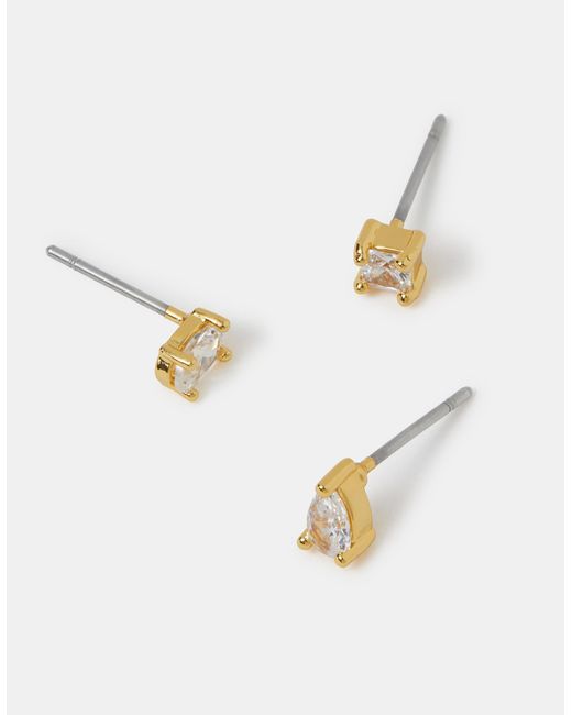 Accessorize White 3-Pack 14Ct-Plated Stone Stud Earrings