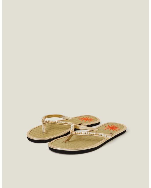 Accessorize Natural Sun Embroidered Seagrass Flip Flops