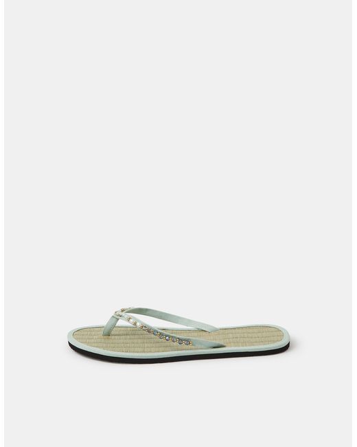 Accessorize White Bead Embellished Seagrass Flip Flops