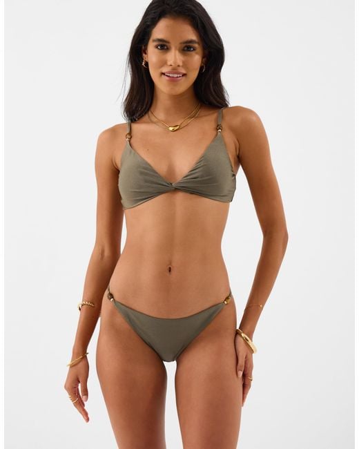 Accessorize Brown Twist Front Beaded Strap Bikini Top