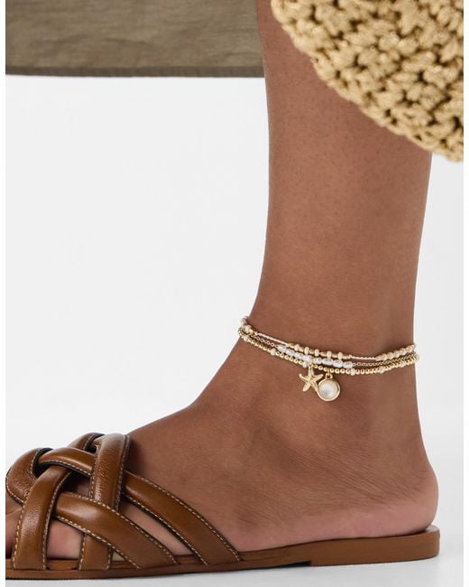Accessorize Brown 3-Pack Starfish Pearl Anklets