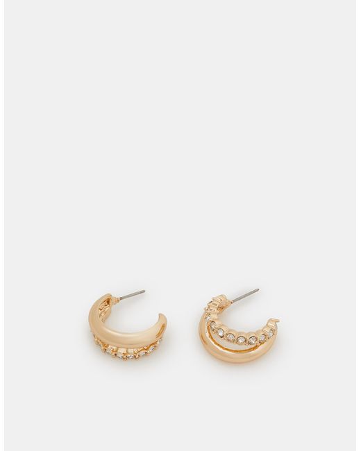 Accessorize Metallic Mini Diamanté Double Hoop Earrings