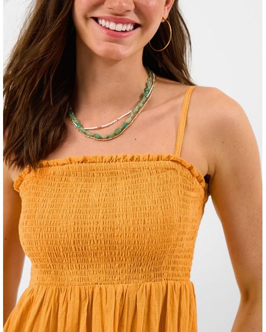 Accessorize Yellow Cotton Shimmer Smocked Midi Dress