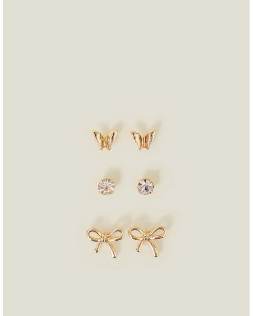 Accessorize Natural 3-Pack Butterfly Bow Stud Earrings