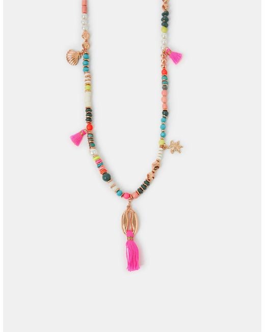 Accessorize White Beaded Tassel Rope Longline Necklace