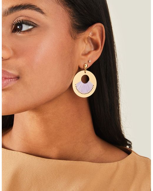 Accessorize Metallic Women's Gold Raffia Inlay Circle Earrings