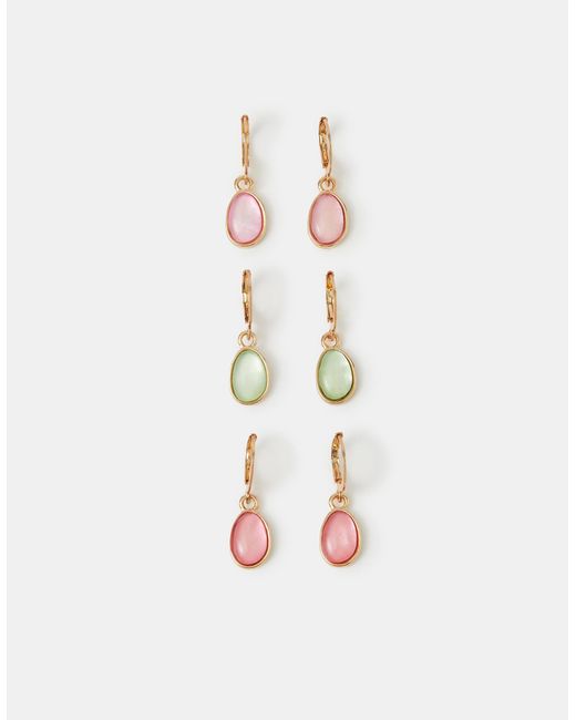 Accessorize Metallic 3-Pack Mini Stone Drop Hoop Earrings