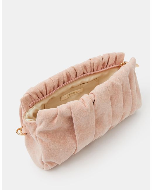 Accessorize Blue Ruched Faux Suede Clutch Bag