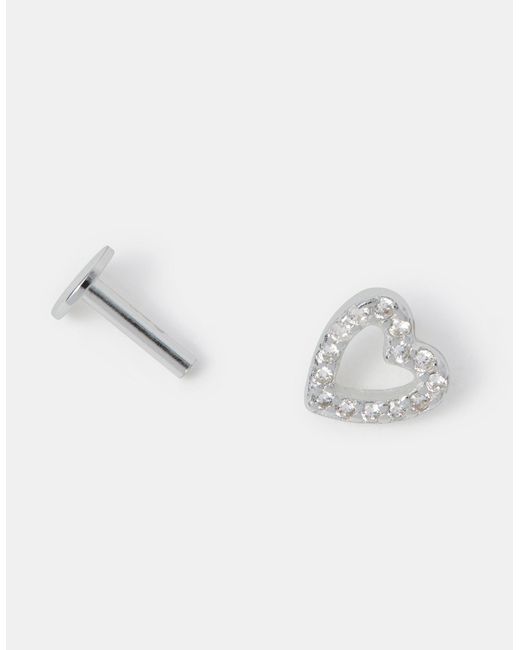 Accessorize White Sterling Heart Flatback Stud
