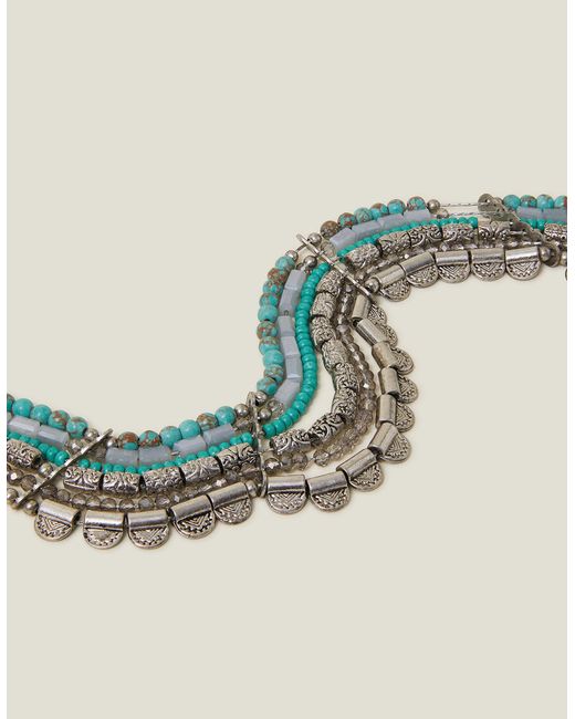 Accessorize Women's Blue And Silver Statement Beaded Necklace