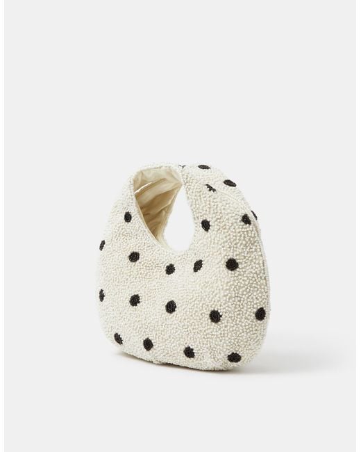 Accessorize White Polka Dot Beaded Bag