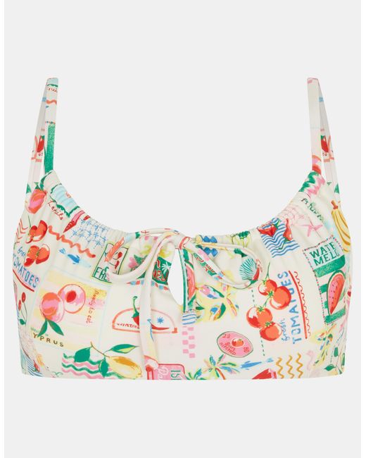 Accessorize Brown Postcard Print Tie Front Bikini Top