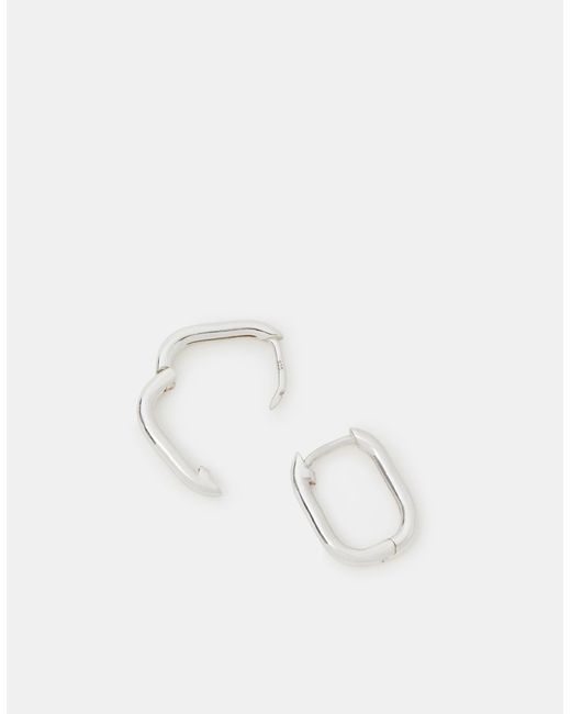Accessorize White Sterling Rectangular Huggie Hoop Earrings